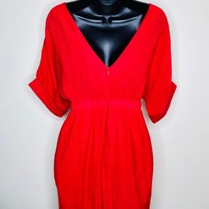 V Neck Ruby Red Dress